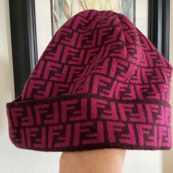 FENDI Pink/ Brown Beanie With All-Over Ff Motif - Picture 2 of 6